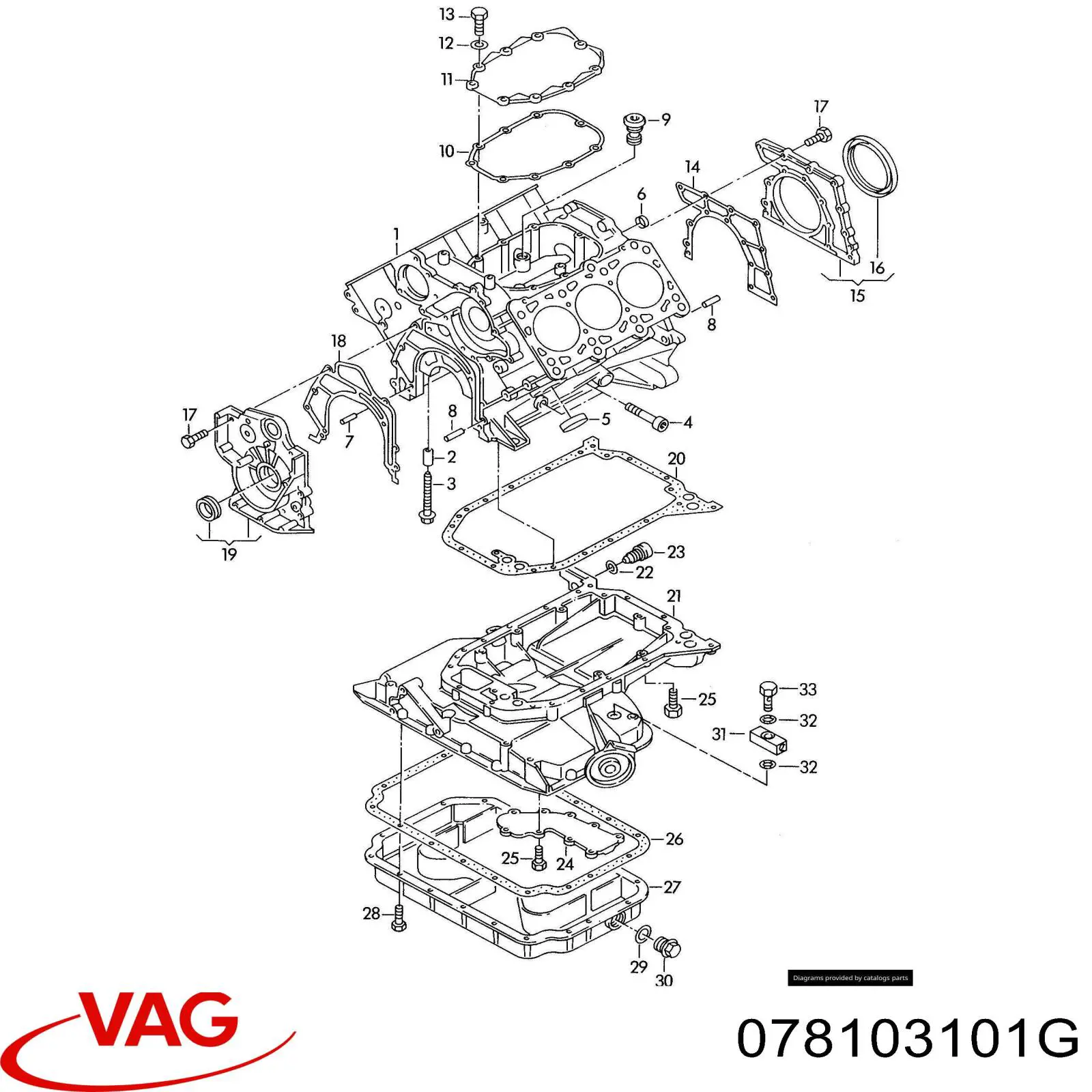 Блок цилиндров двигателя 078103101G VAG