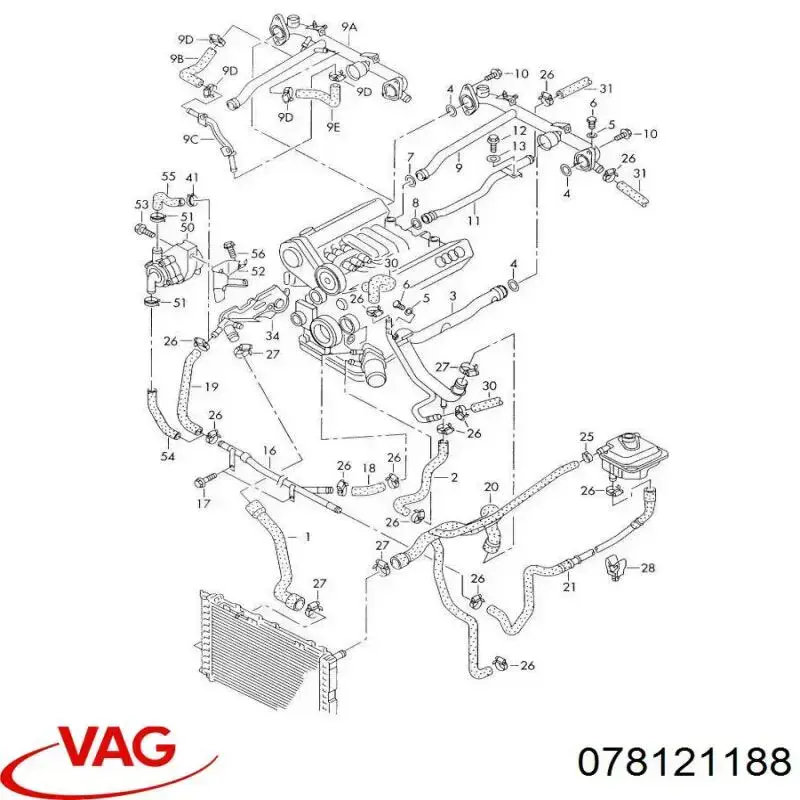 Патрубок радиатора печки 078121188 VAG