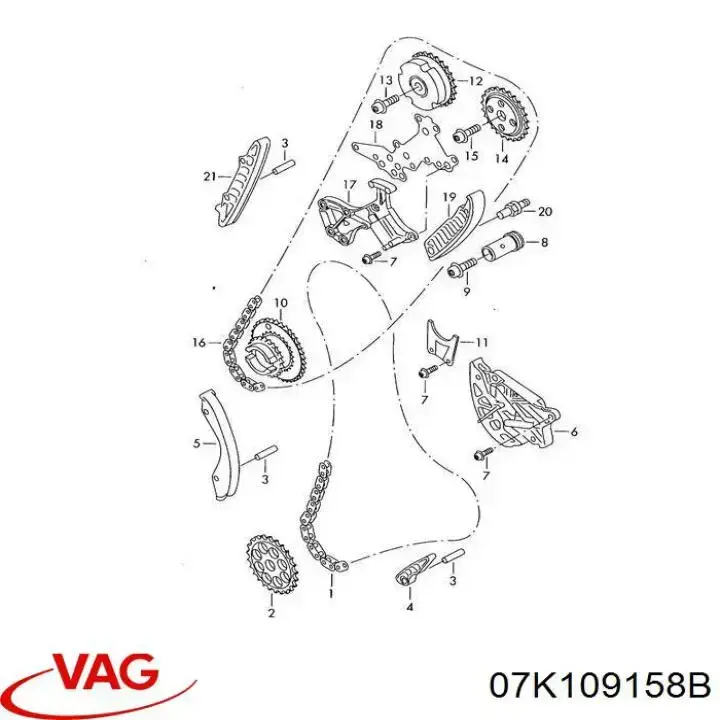 07K109158B VAG cadeia do mecanismo de distribuição de gás