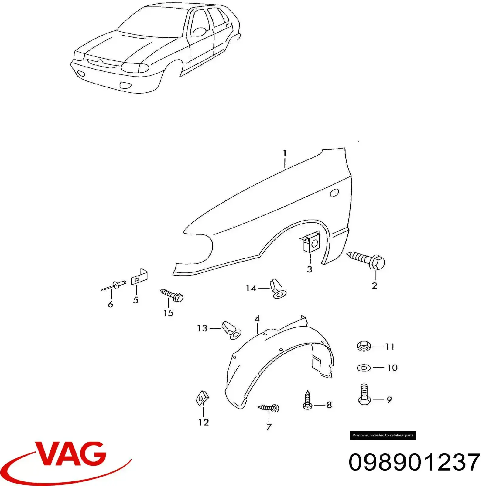 Крыло переднее левое VAG 098901237 цена, от 56.59 USD