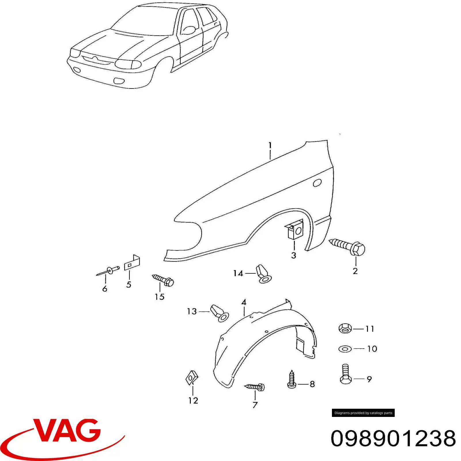 Боковая часть передняя правая VAG 098901238 цена, от 148.56 USD