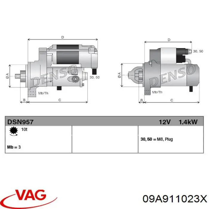 Стартер VAG 09A911023X цена, от 101.26 USD