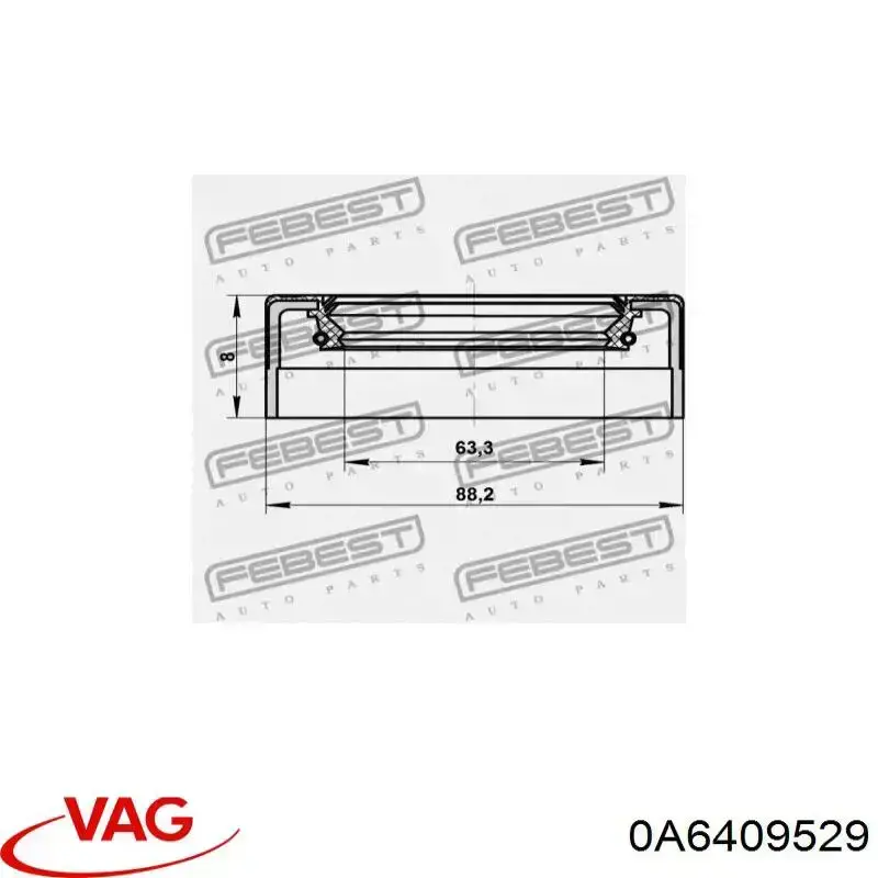 Сальник редуктора переднего моста 0A6409529 VAG