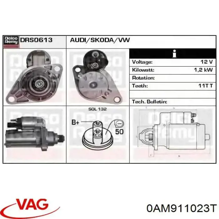 Стартер VAG 0AM911023T цена, от 36.68 USD