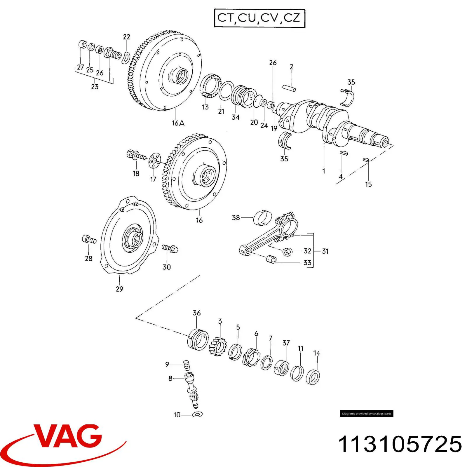 Шатунные вкладыши коленчатого вала VAG 113105725 цена, от 12.95 USD