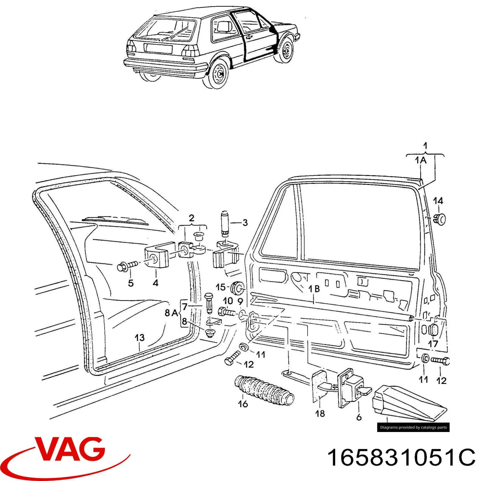 Дверь передняя левая 165831051C VAG