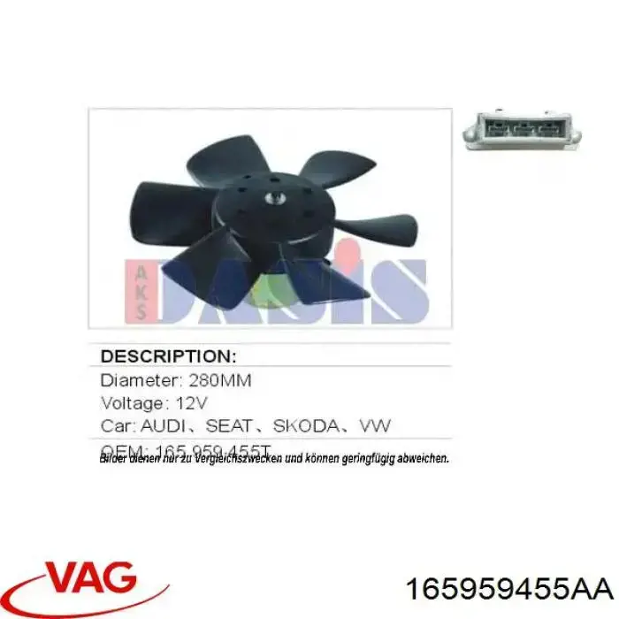 165959455AA VAG электровентилятор охлаждения в сборе (мотор+крыльчатка)