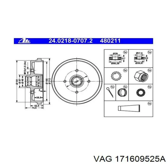 Тормоза рабочие задние ножные и тормозные барабаны VAG 171609525A цена, от 11.29 USD