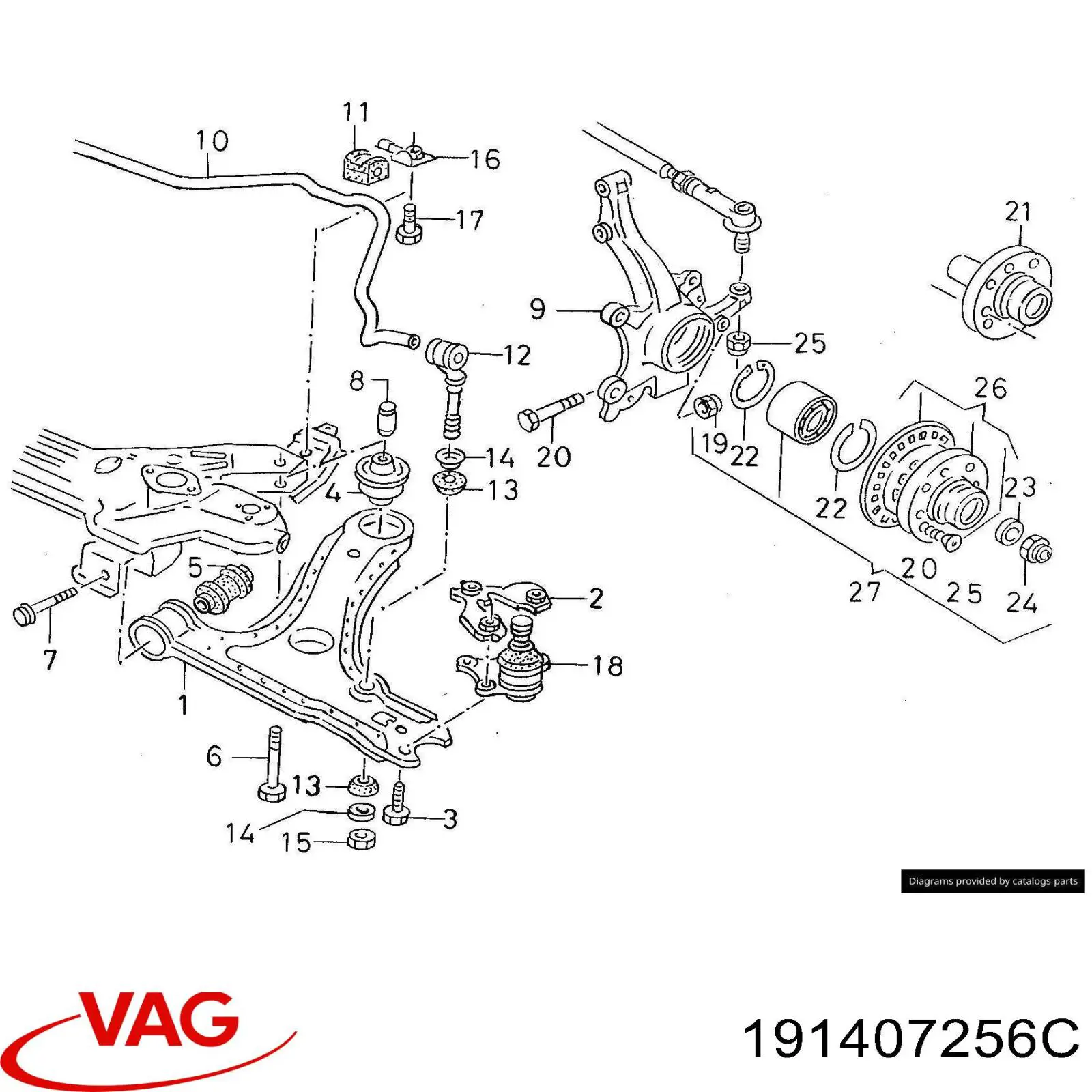 Купить 191407256C VAG Ось передняя и поворотные кулаки