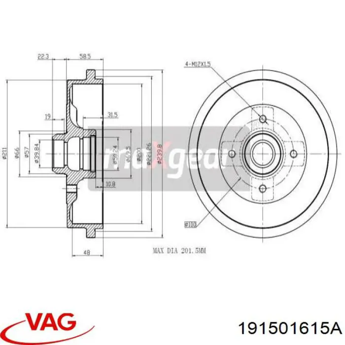 Купить 191501615A VAG Тормозной барабан
