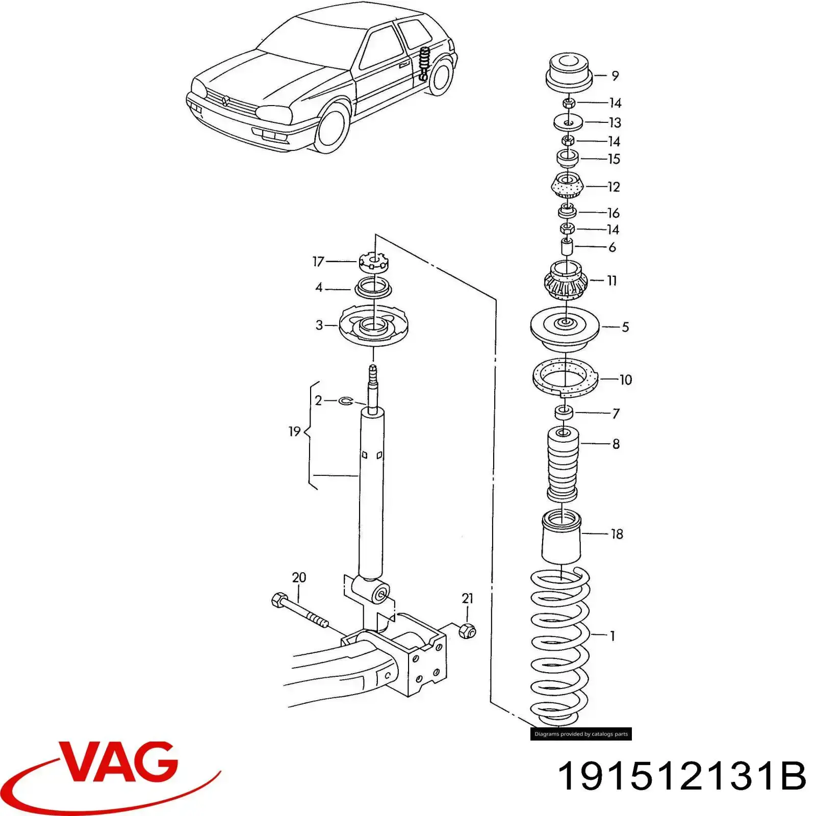 Отбойник амортизатора заднего 191512131B VAG