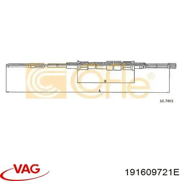 Трос ручного тормоза задний, правый/левый VAG 191609721E