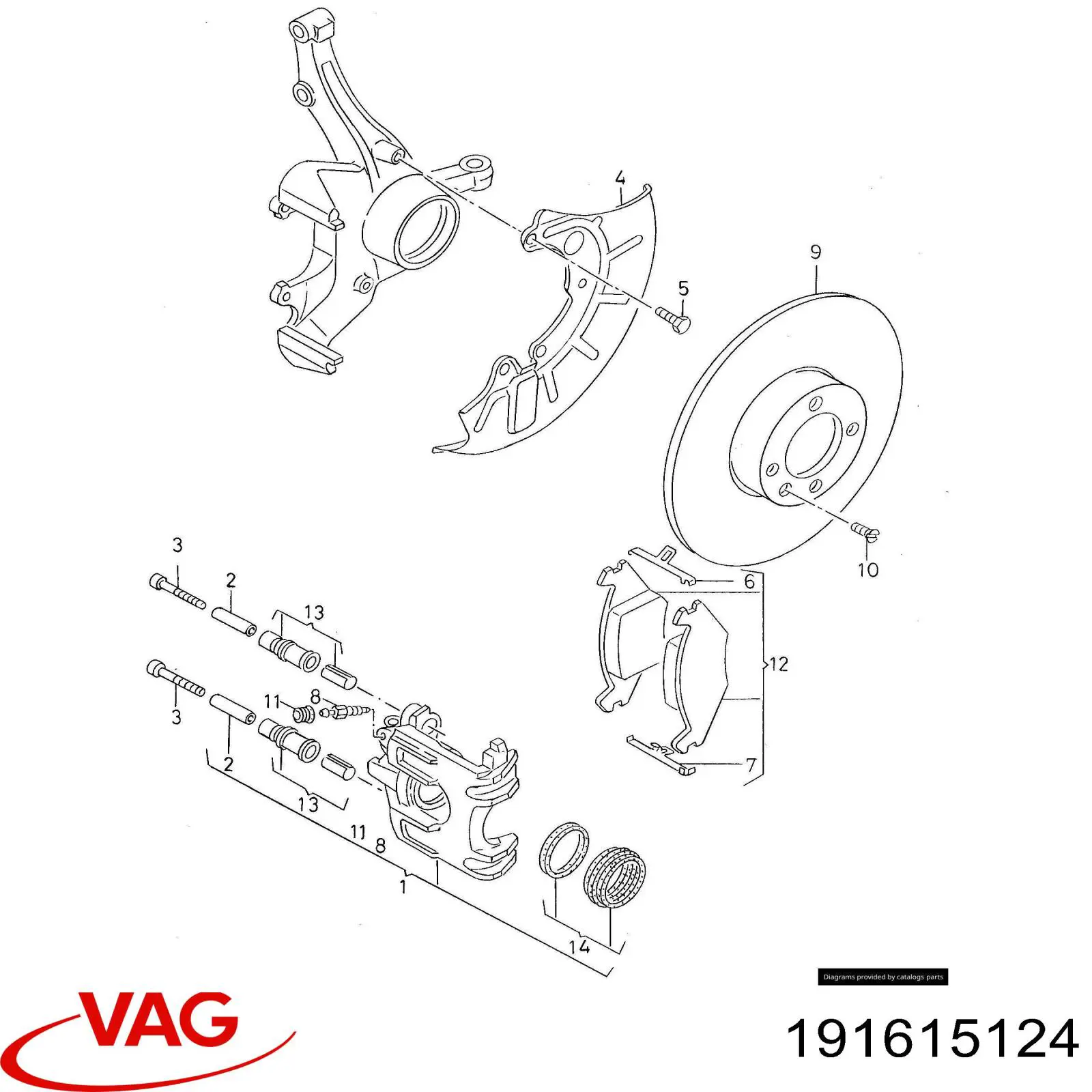 Суппорт тормозной передний правый VAG 191615124