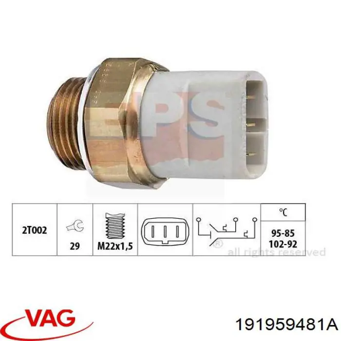 Sensor de temperatura do fluido de esfriamento (de ativação de ventilador do radiador) VAG 191959481A preço, a partir de 34,24 USD