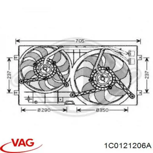 1C0121206A VAG диффузор радиатора охлаждения, в сборе с мотором и крыльчаткой