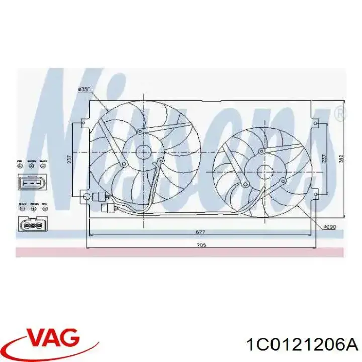 Купить 1C0121206A VAG Диффузор вентилятора в сборе с мотором и крыльчаткой