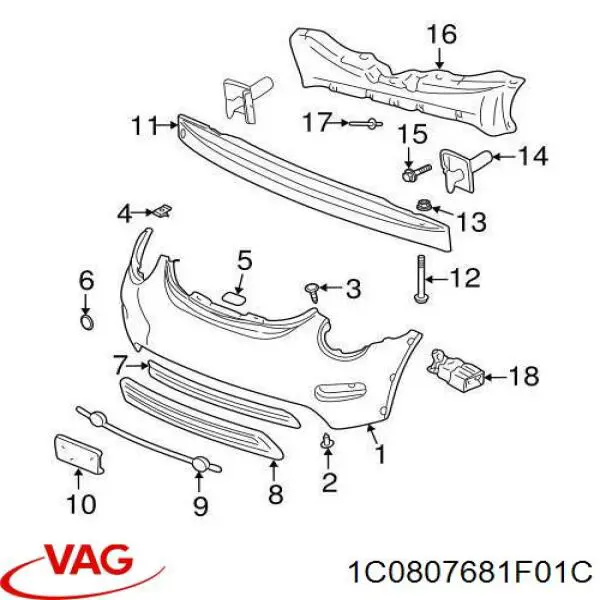 1C0807681F01C VAG решетка бампера переднего центральная