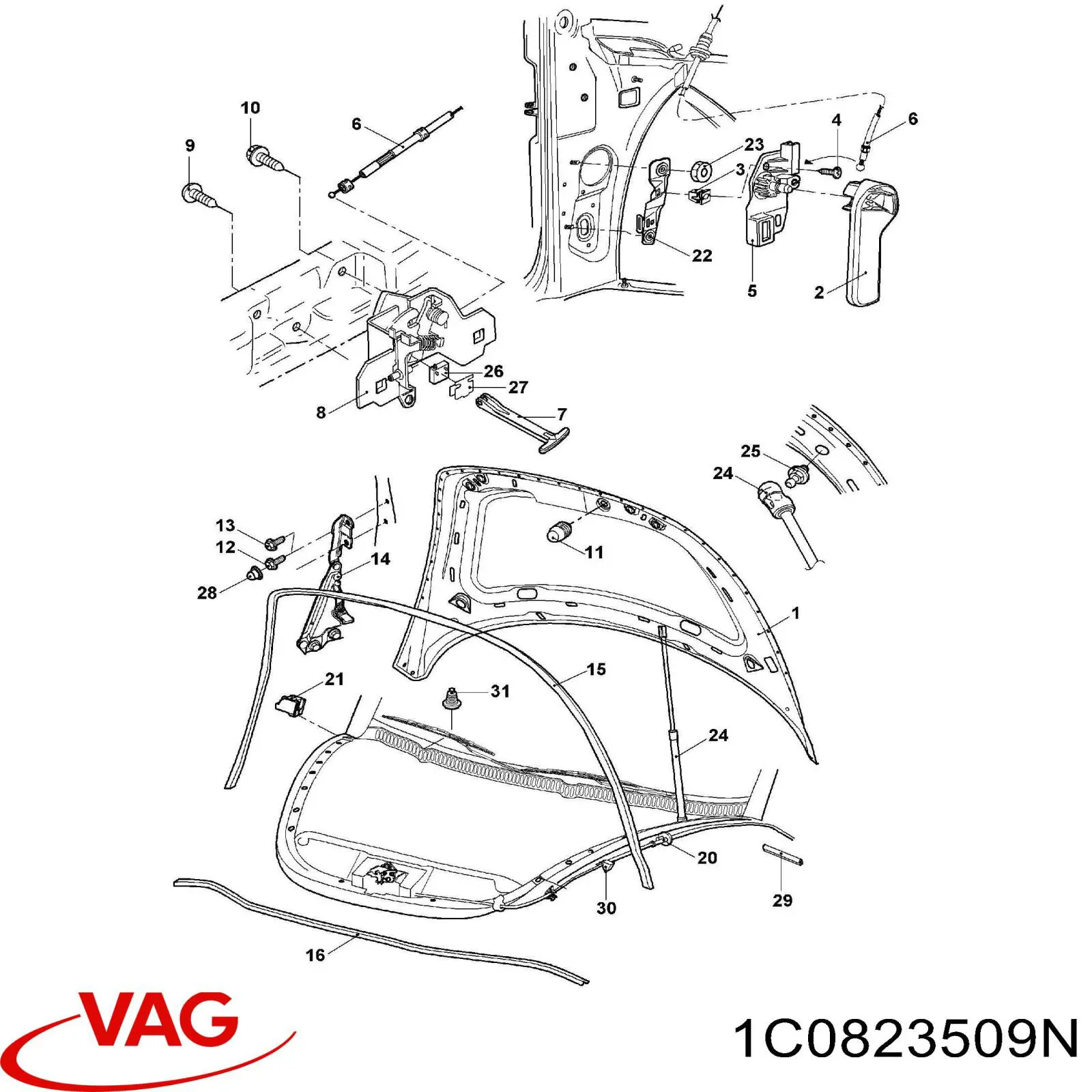 1C0823509N VAG Запор капота (замок и привод замка капота)