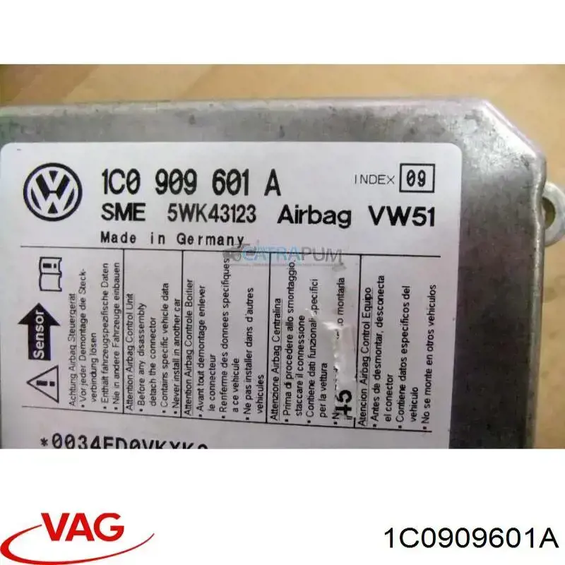 1C0909601A VAG módulo processador de controlo da bolsa de ar (centralina eletrônica airbag)