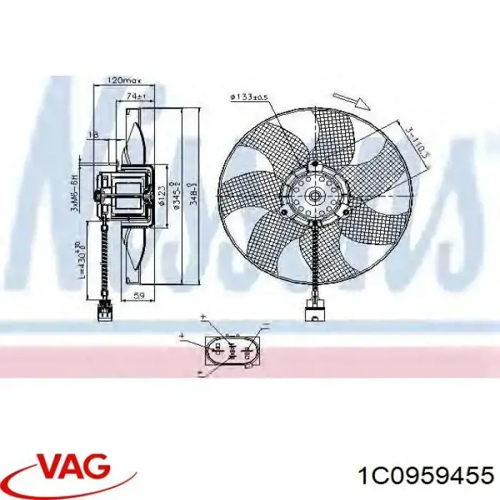 Купить 1C0959455 VAG Электровентилятор охлаждения в сборе (мотор+крыльчатка)