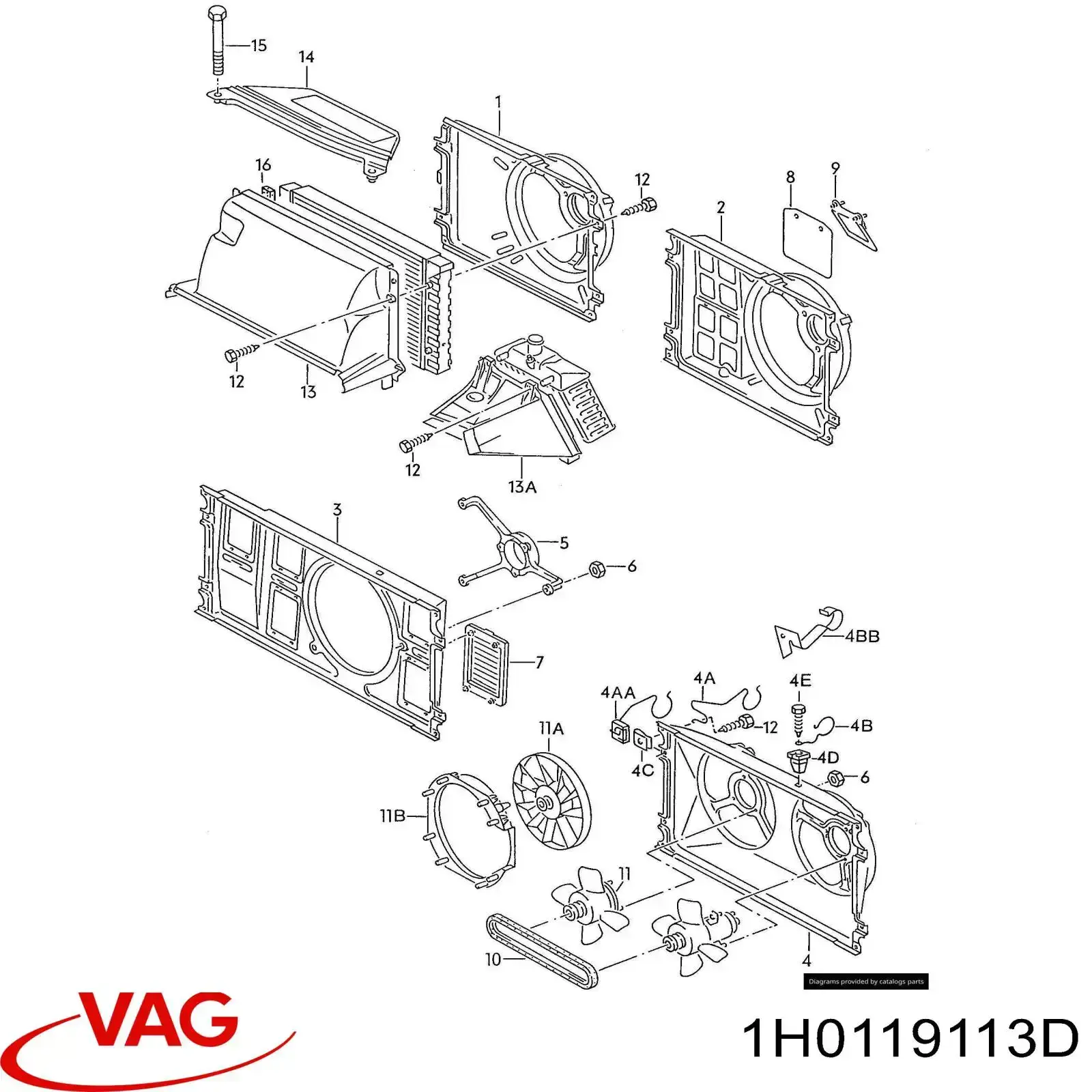 Крыльчатка радиатора охлаждения 1H0119113D VAG