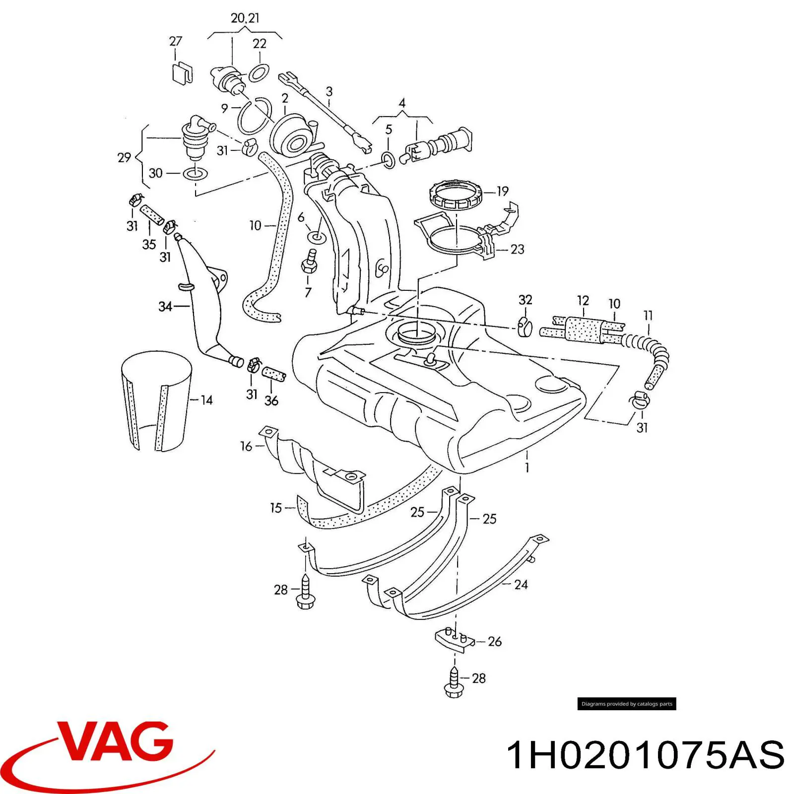 Топливный бак 1H0201075AS VAG