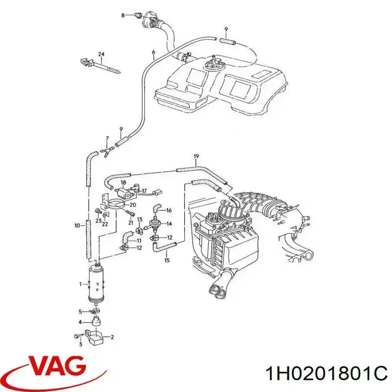 Adsorvedor dos vapores de combustível 1H0201801C VAG