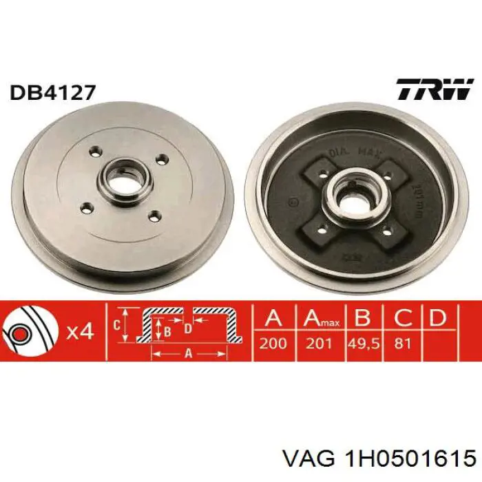 Тормозной барабан 1H0501615 VAG