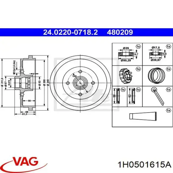 Тормозной барабан 1H0501615A VAG