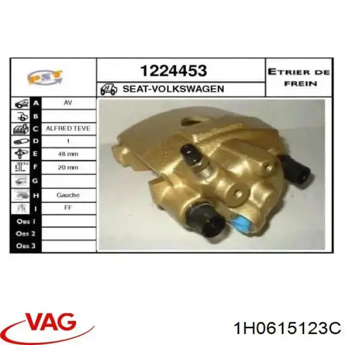 Купить 1H0615123C VAG Суппорт тормозной передний левый
