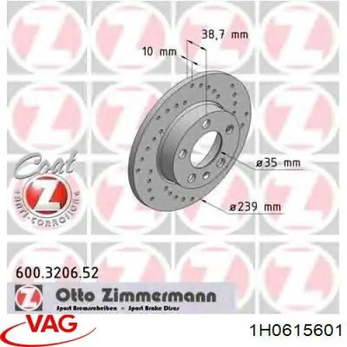 Купить 1H0615601 VAG Диск тормозной задний