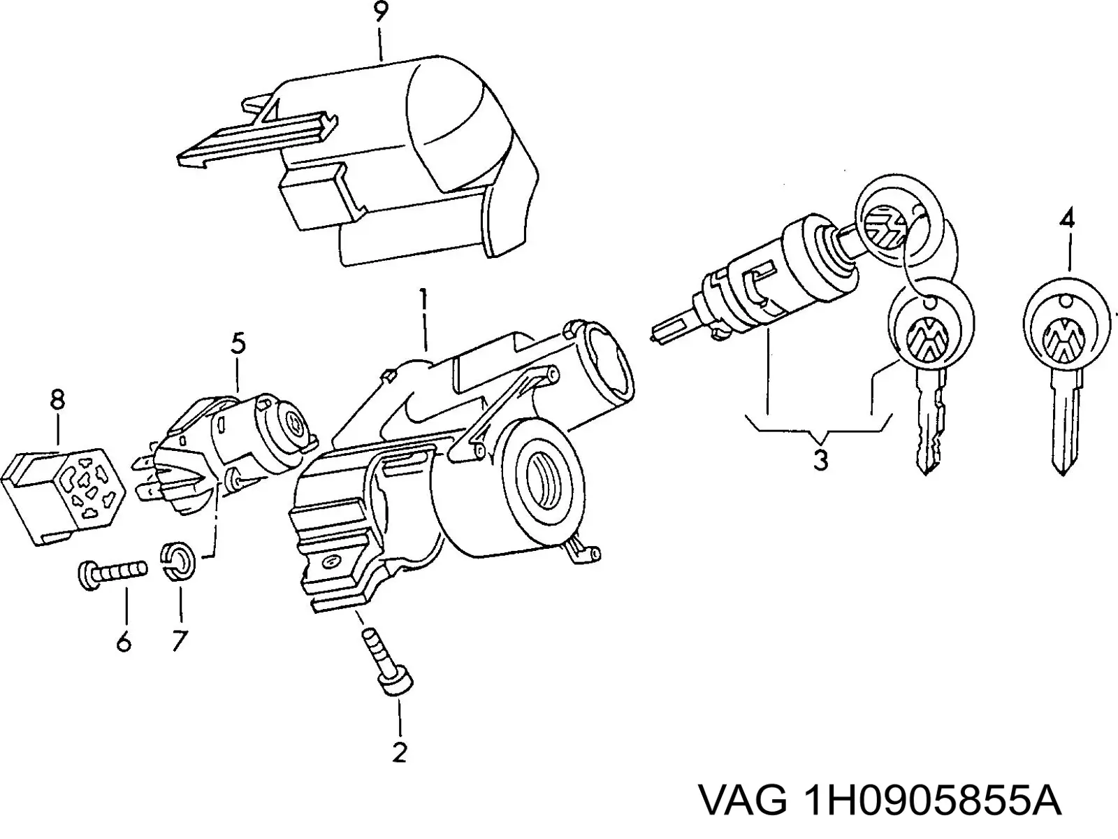 1H0905855A VAG Личинка замка зажигания