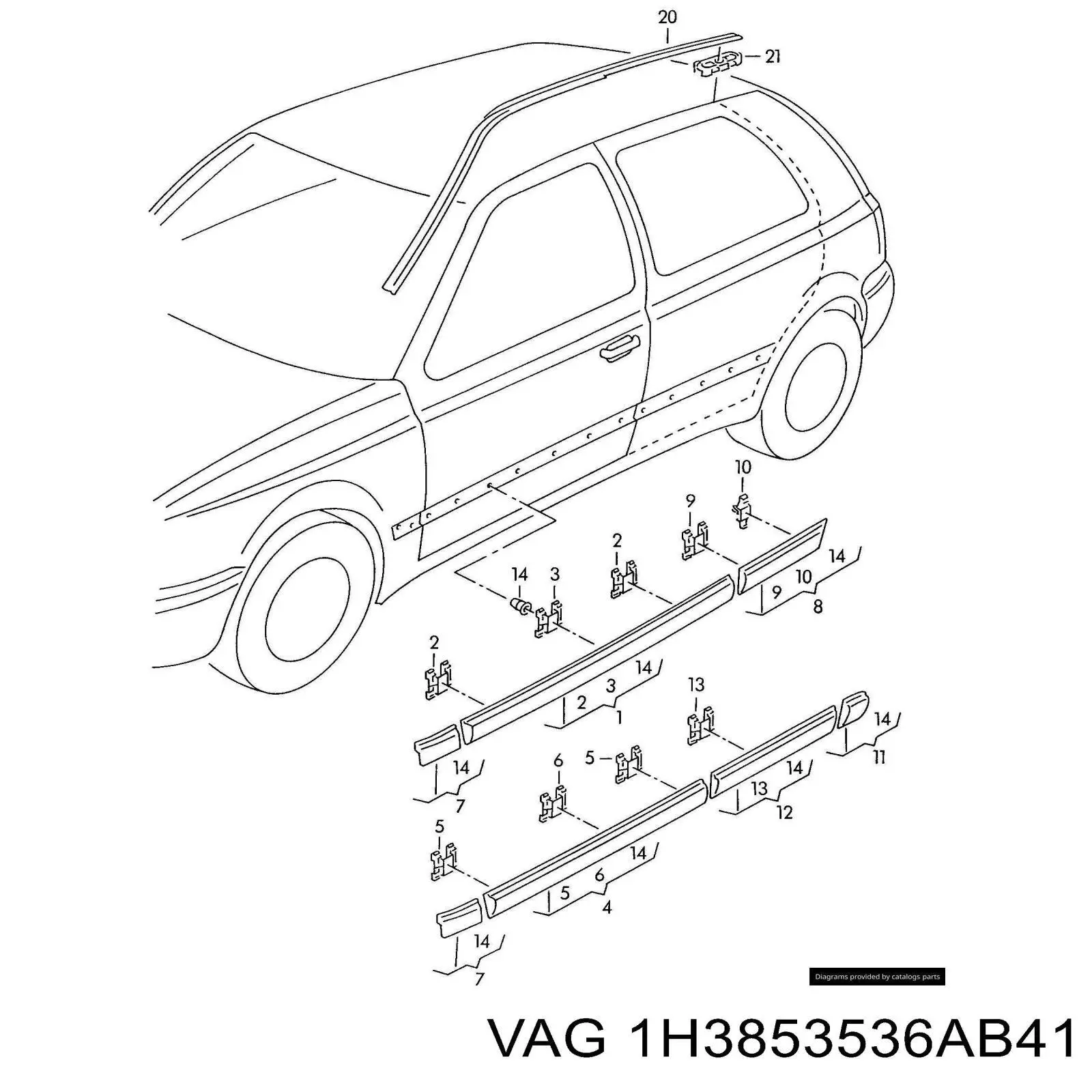 Молдинг крыла заднего правого 1H3853536AB41 VAG