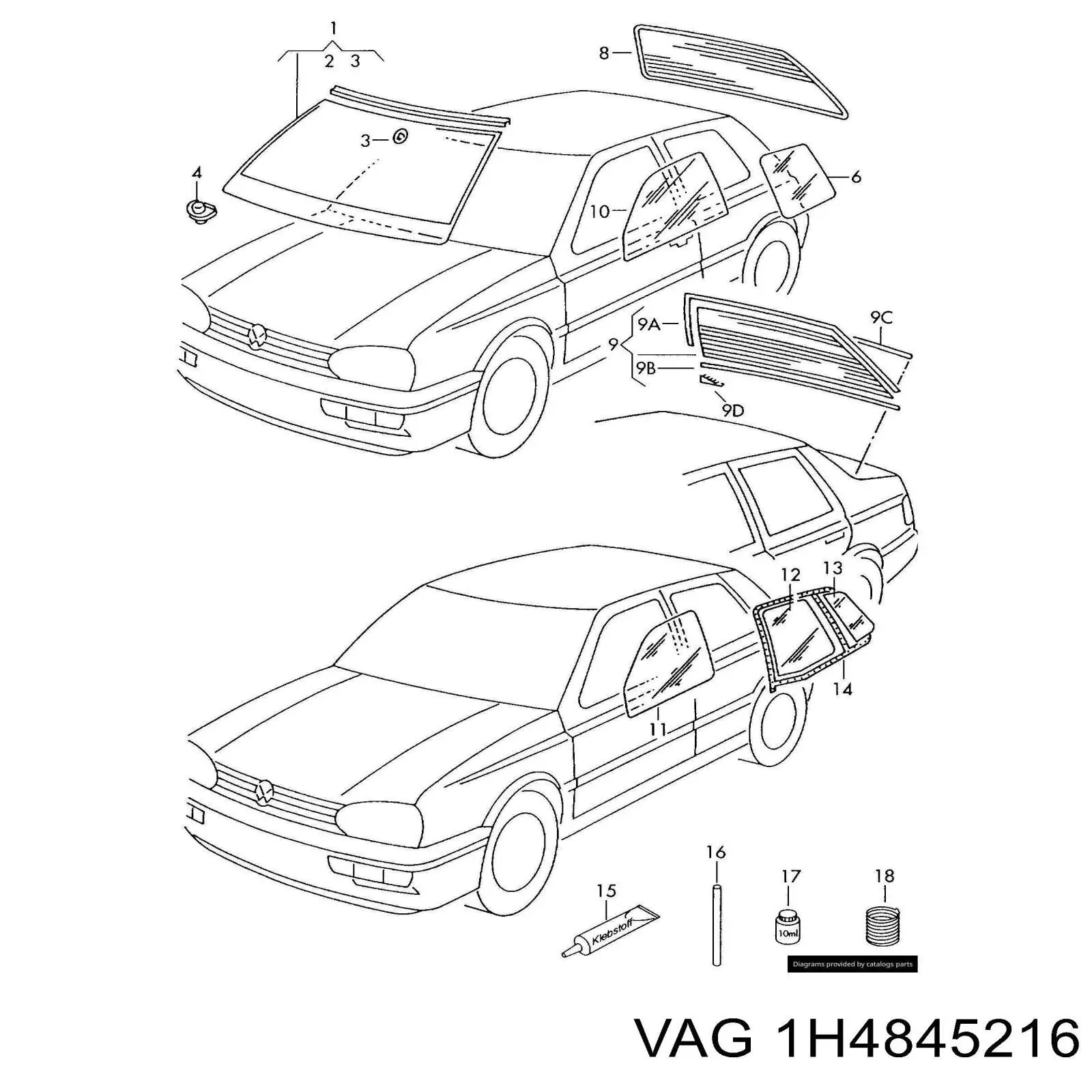 Стекло двери задней правой 1H4845216 VAG