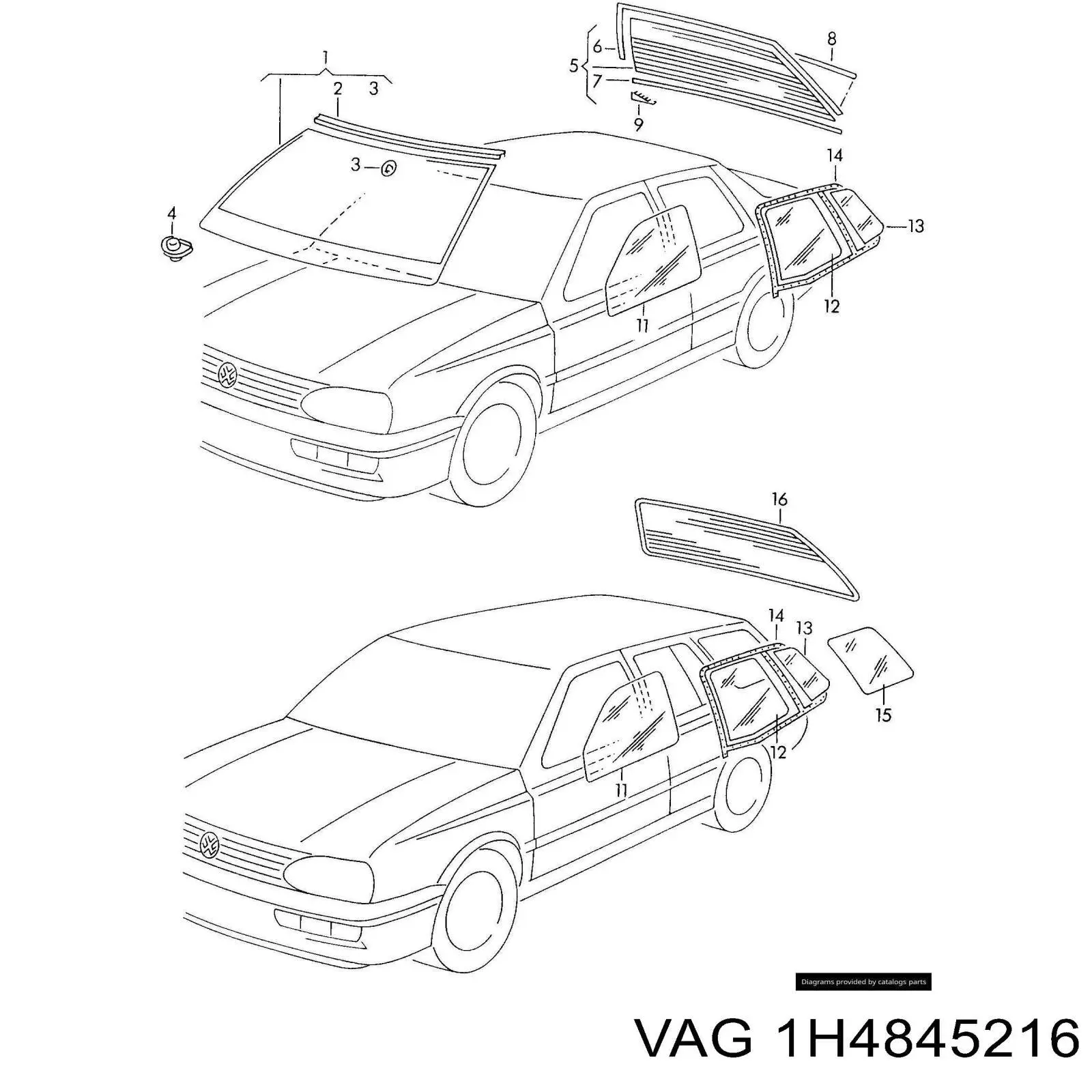 Стекло-форточка двери, задней, правой VAG 1H4845216 цена, от 12.67 USD