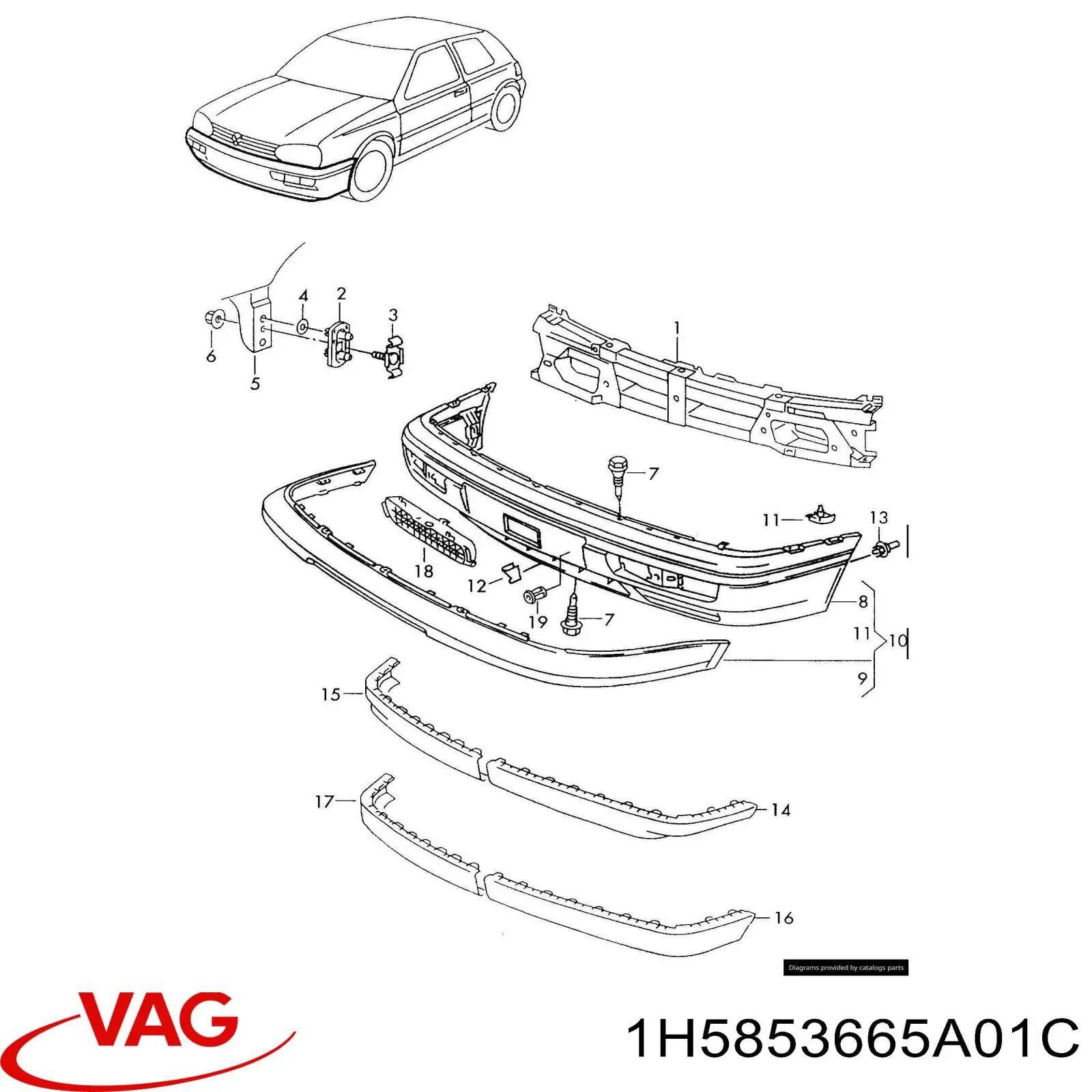 Заглушка ПТФ бампера переднего левая VAG 1H5853665A01C цена, от 3.21 USD