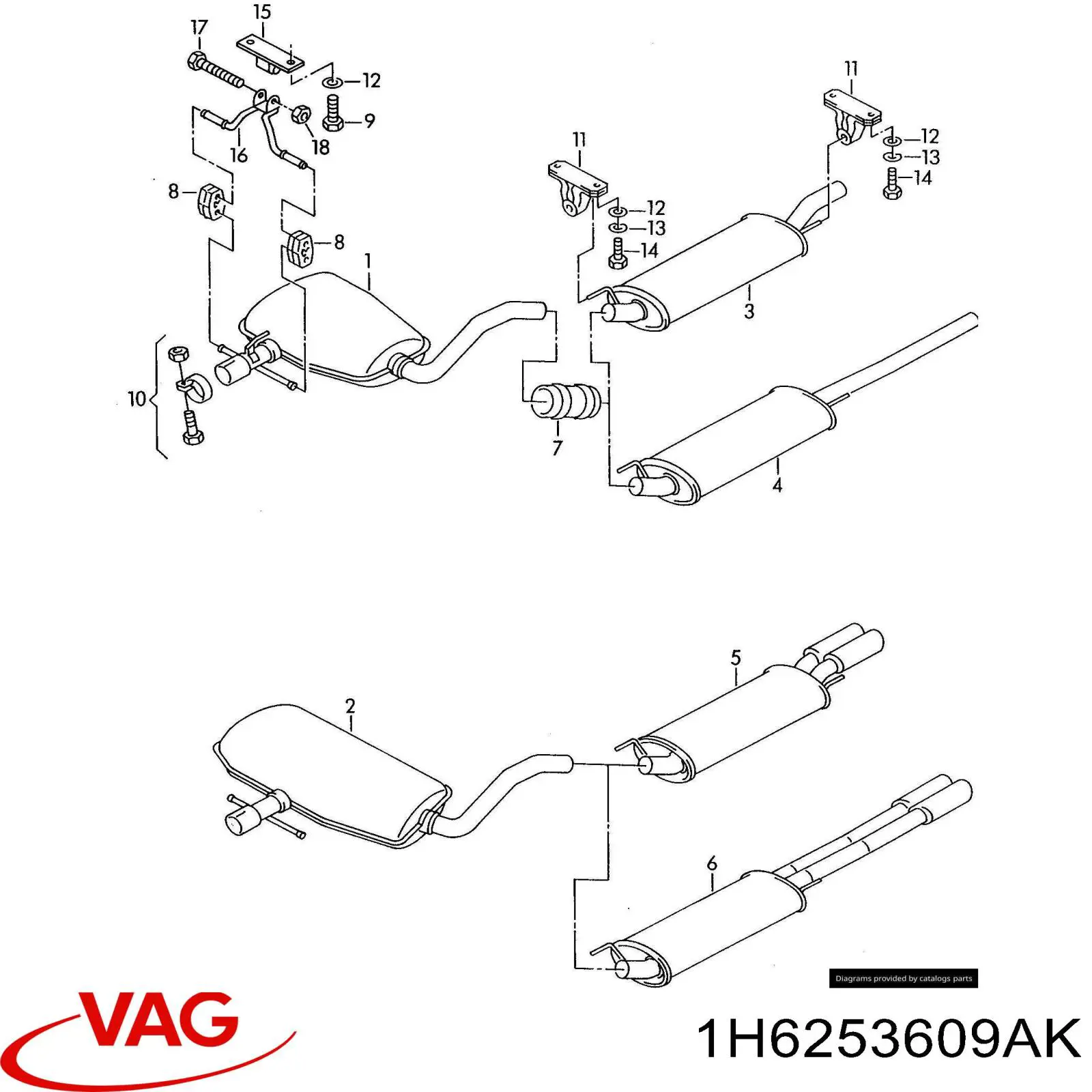 Выхлоп задний VAG 1H6253609AK цена, от 42.74 USD