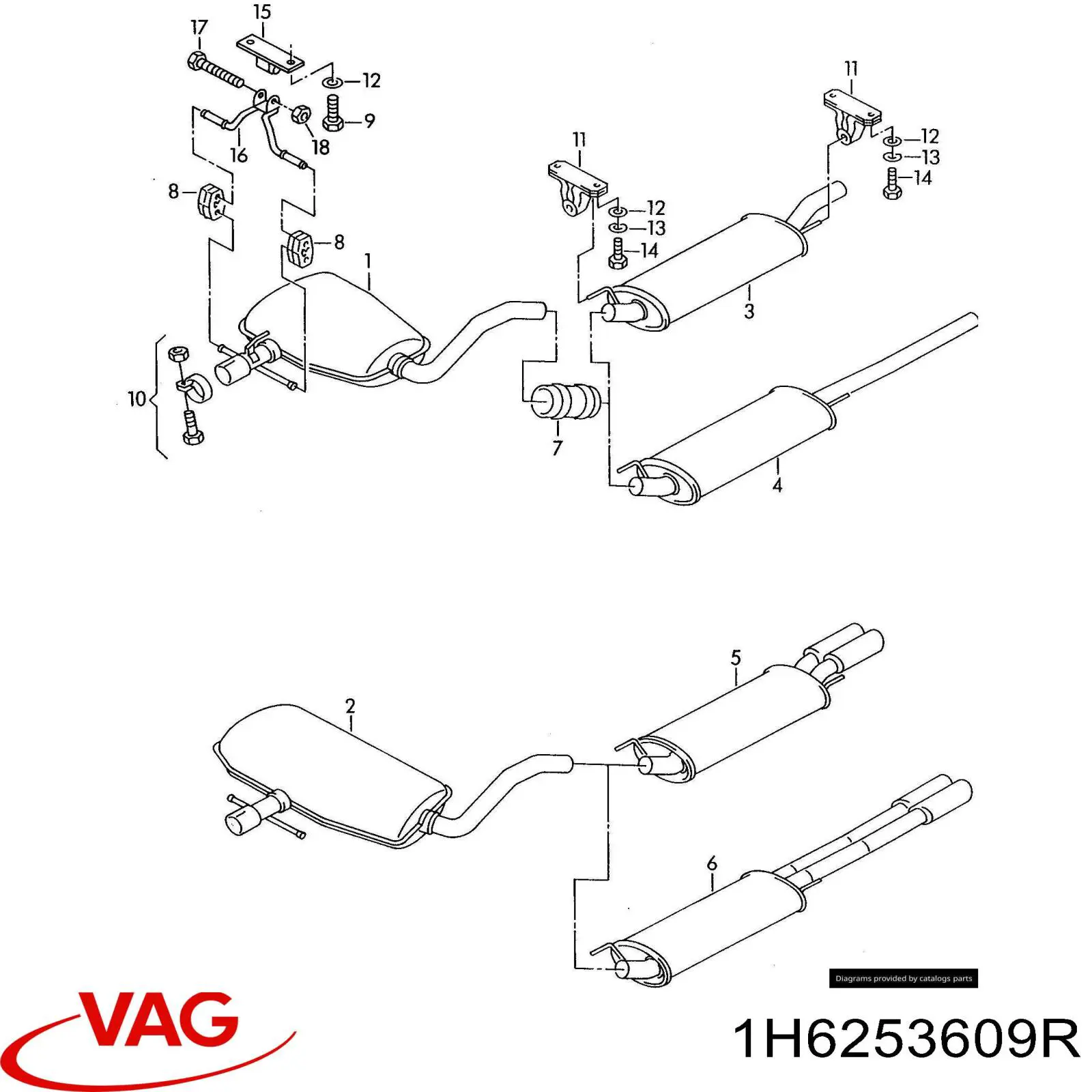 Купить 1H6253609R VAG Глушитель задний