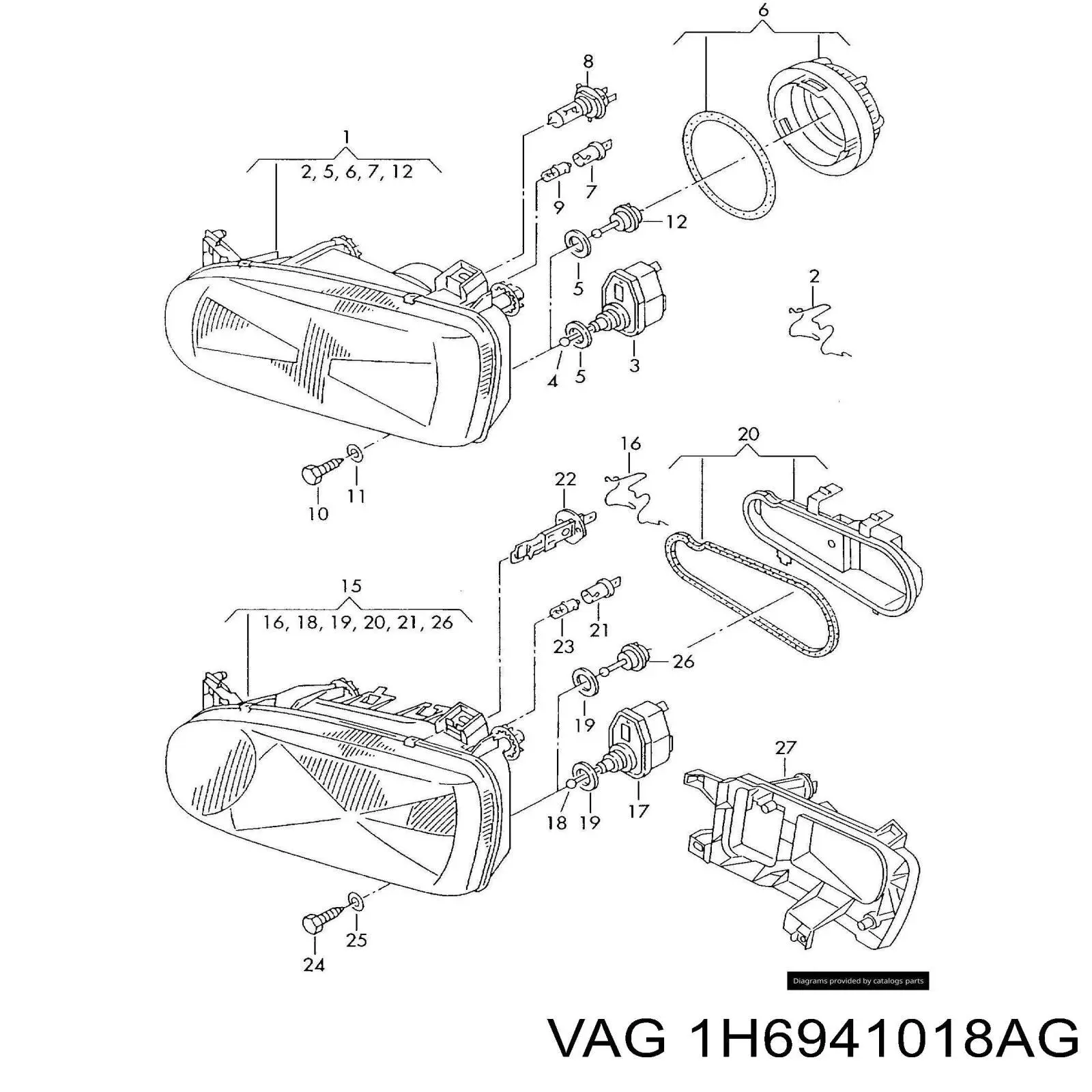 Фара правая 1H6941018AG VAG