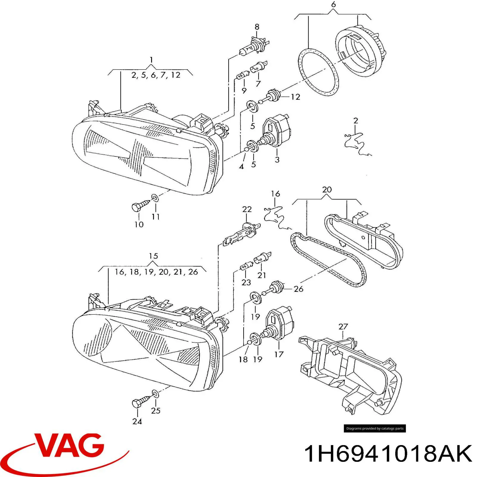 1H6941018K VAG luz direita