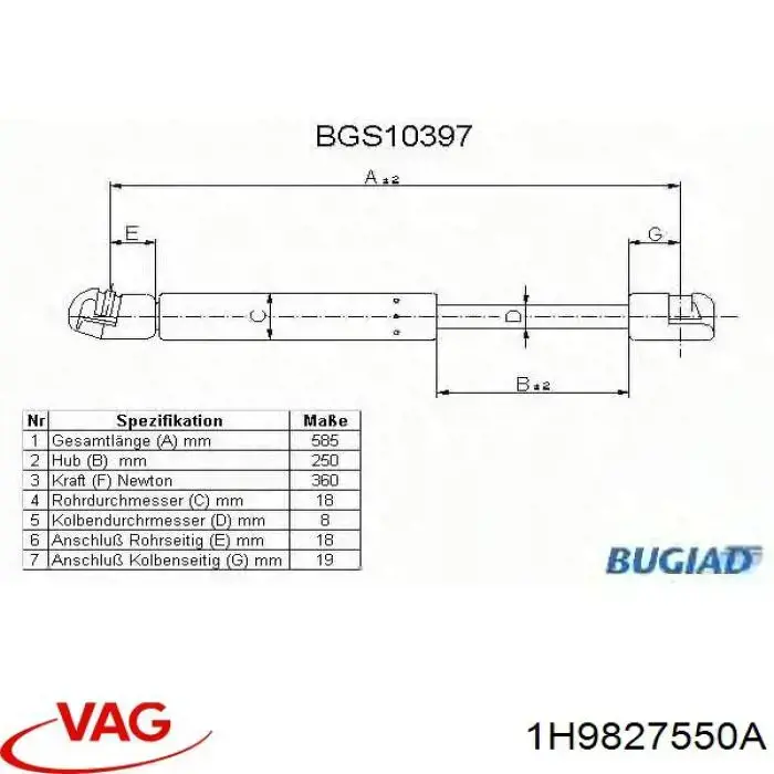 Купить 1H9827550A VAG Амортизатор двери багажника
