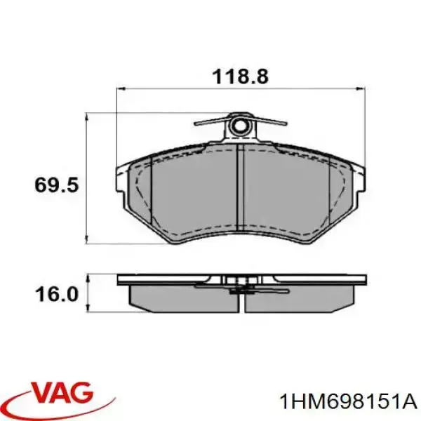 Передние тормозные колодки 1HM698151A VAG