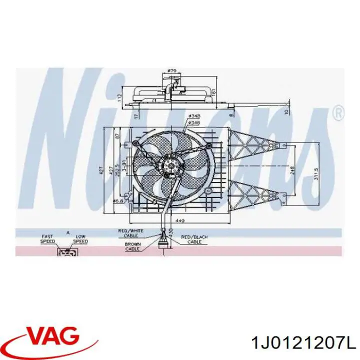 1J0121207L VAG difusor do radiador de esfriamento, montado com motor e roda de aletas