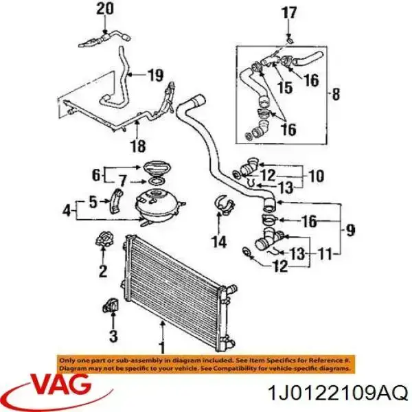 Купить 1J0122109AQ VAG Шланг расширительного бачка нижний