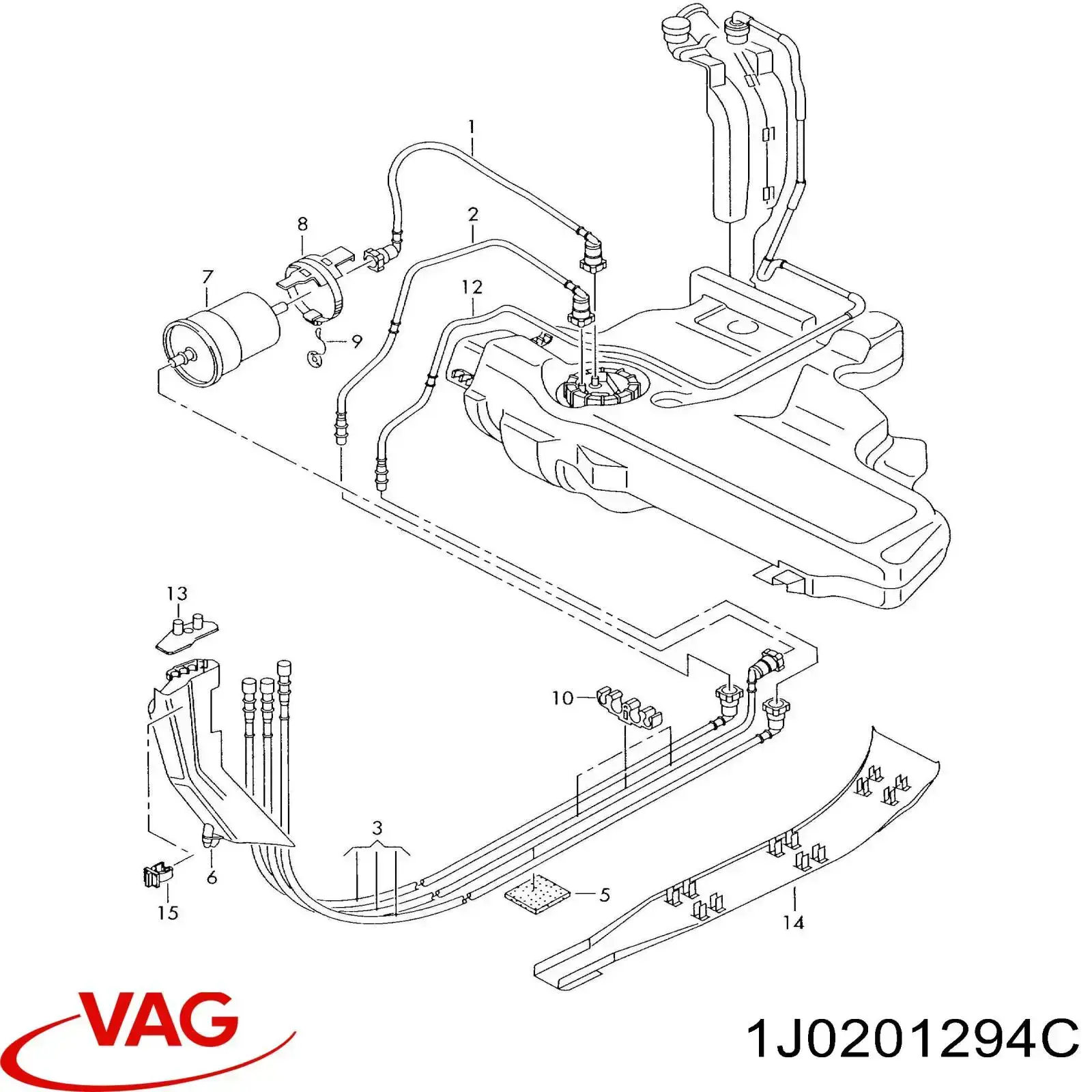 Трубка топливная, от бака к топливному фильтру VAG 1J0201294C