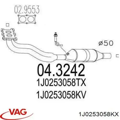 Приёмная труба 1J1253208SV VAG