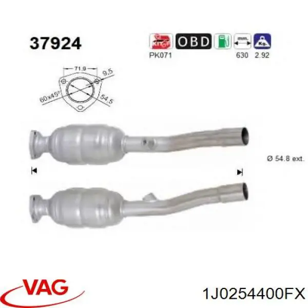 1J0254400FX VAG Конвертор-катализатор