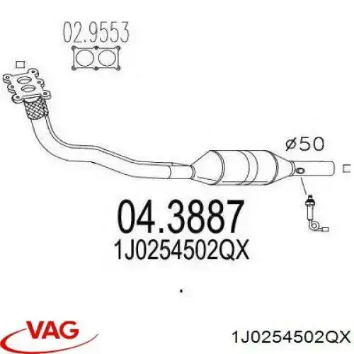 Каталитический нейтрализатор отработавших газов VAG 1J0254502QX цена, от 206.98 USD