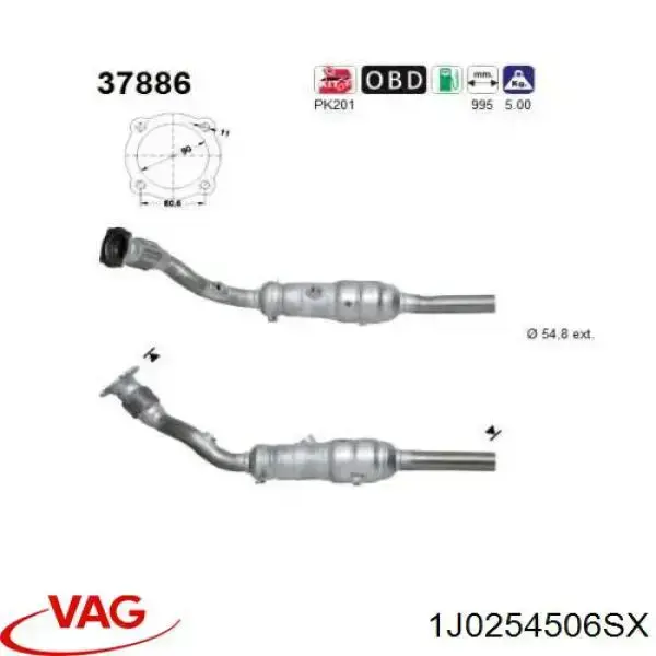 Купить 1J0254506SX VAG Преобразователь отработавших газов