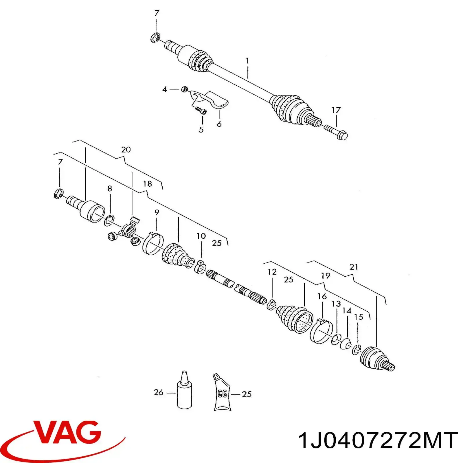 Привод передний правый VAG 1J0407272MT цена, от 183.41 USD